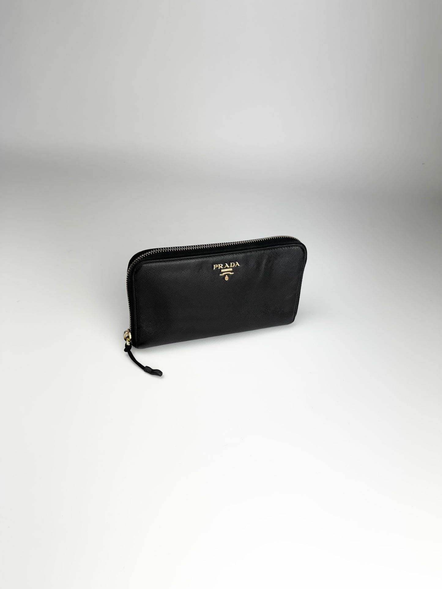 Prada Saffiano Leather Long Wallet Black Gold