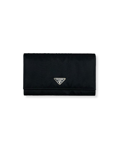 Prada Nylon Leather Long Wallet Black