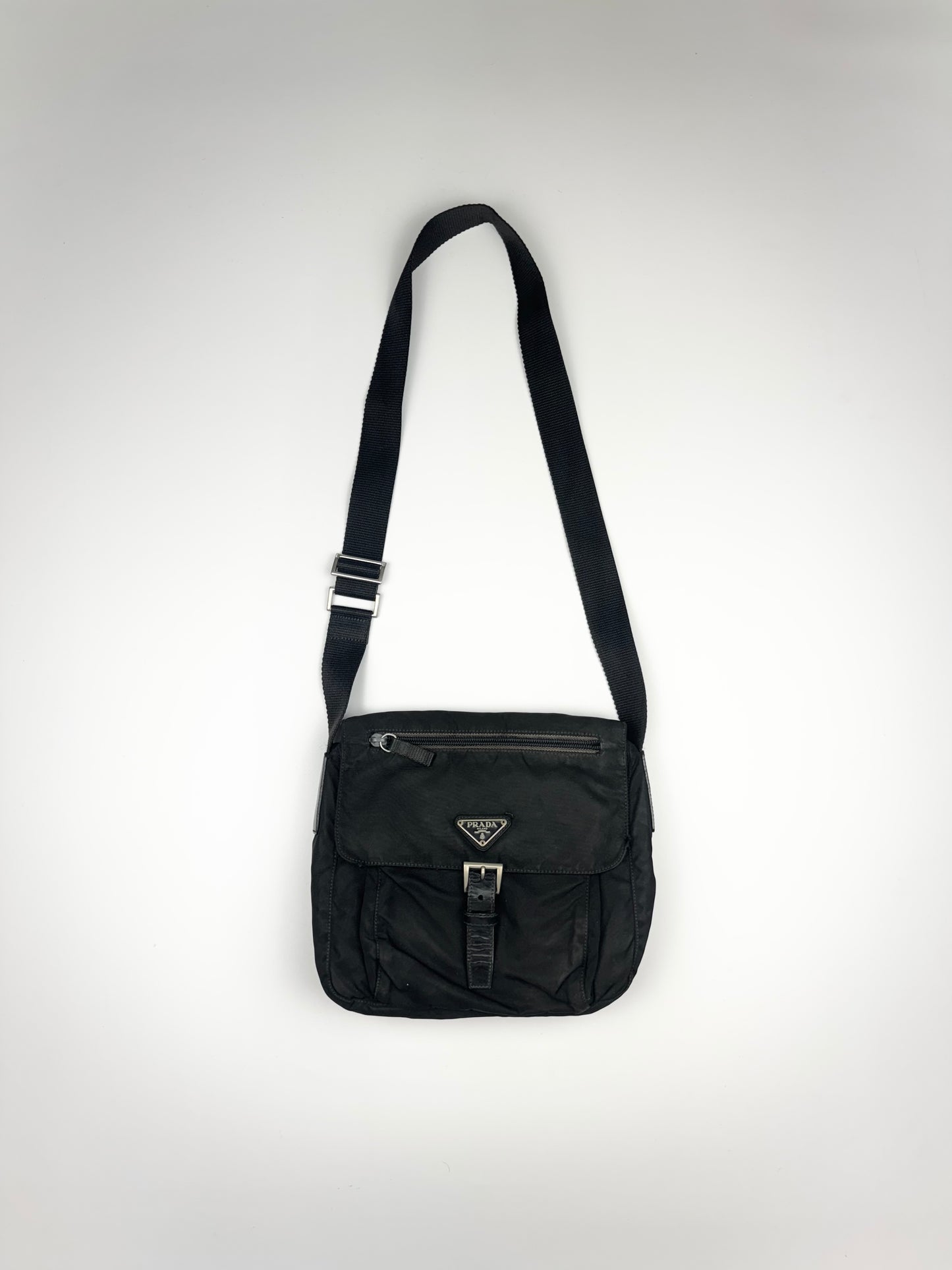 Prada Nylon Buckle Shoulderbag Black