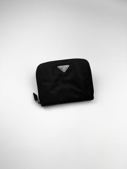 Prada Nylon Leather Zip Wallet Black