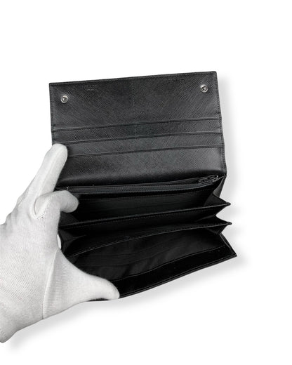 Prada Nylon Leather Long Wallet Black