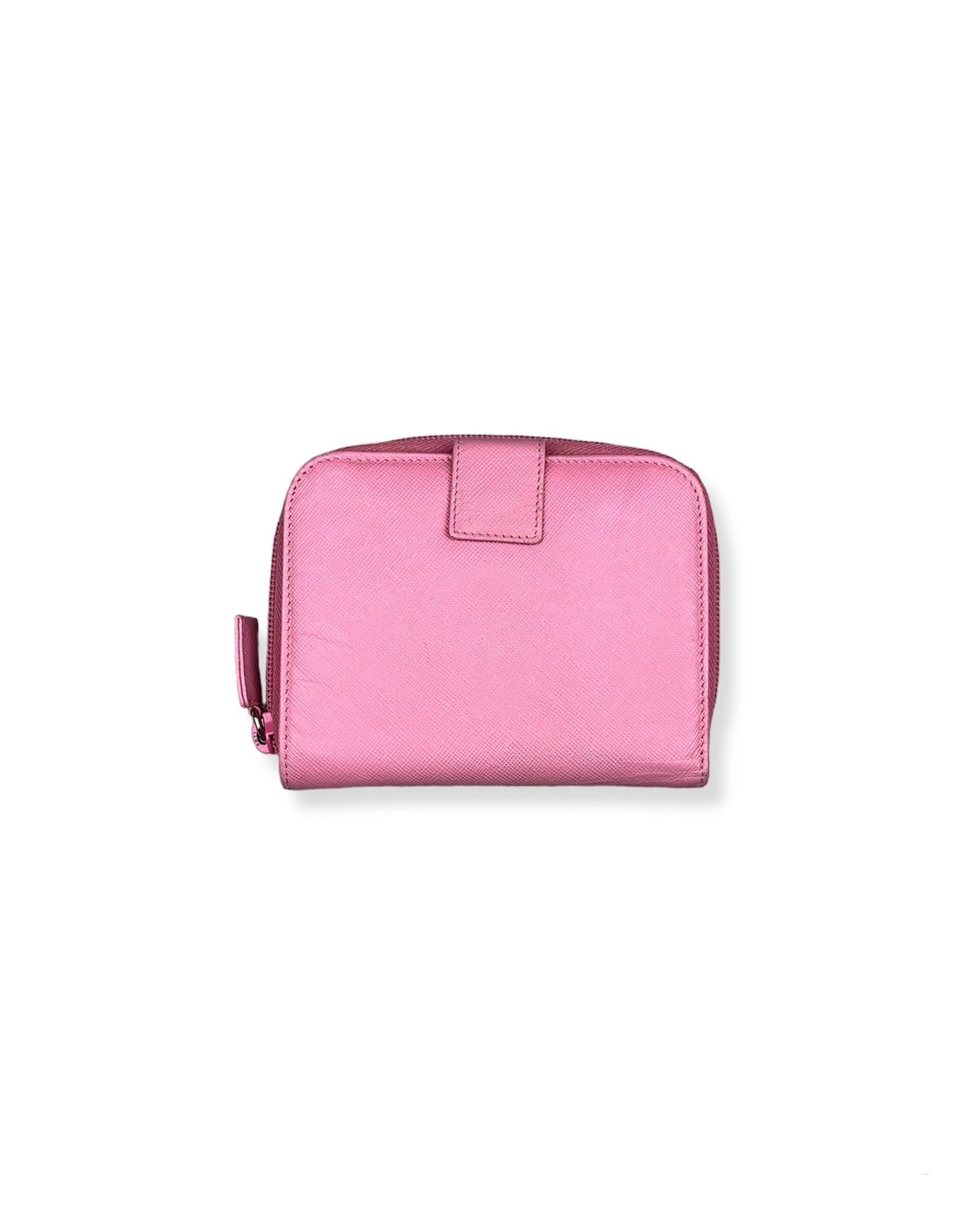 Prada Nylon Leather Wallet Pink Zip