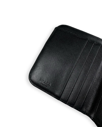 Prada Nylon Leather Zip Wallet Black