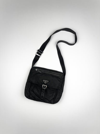 Prada Nylon Buckle Shoulder Bag Black