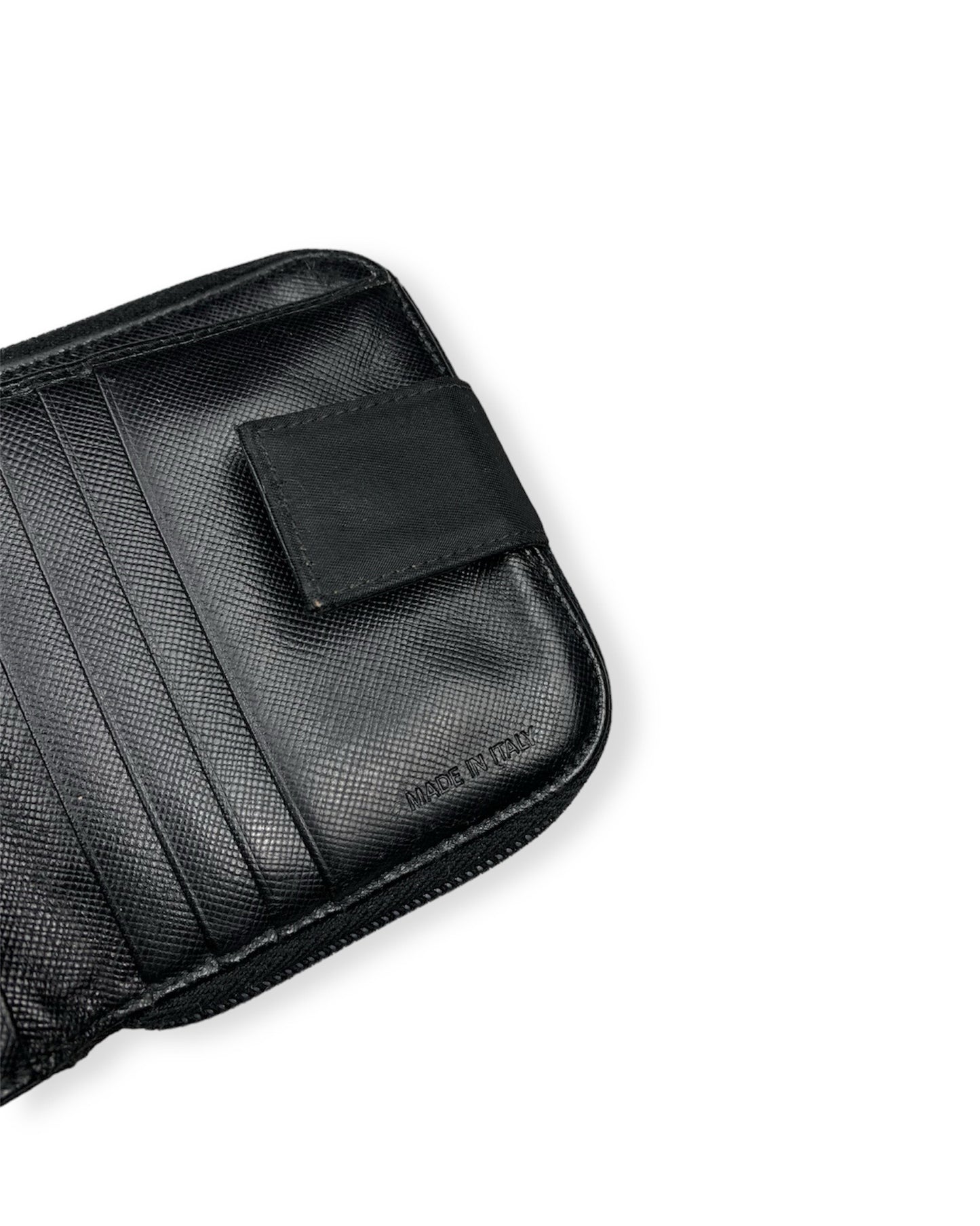 Prada Nylon Leather Zip Wallet Black