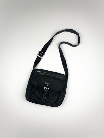 Prada Nylon Buckle Shoulderbag Black