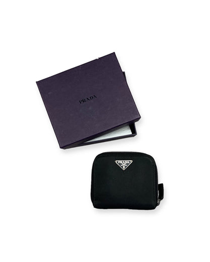 Prada Nylon Leather Zip Wallet Black