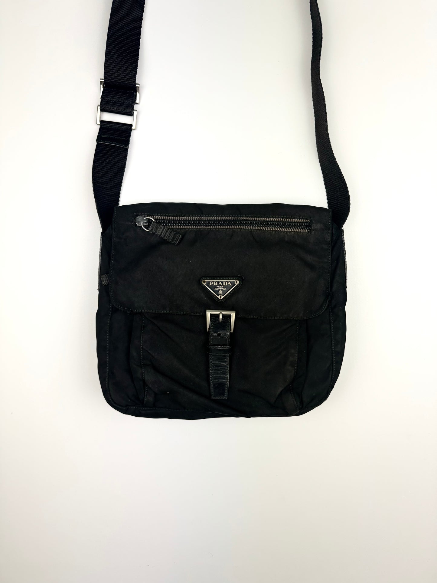 Prada Nylon Buckle Shoulderbag Black