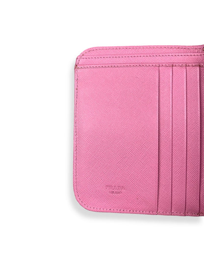 Prada Nylon Leather Wallet Pink Zip