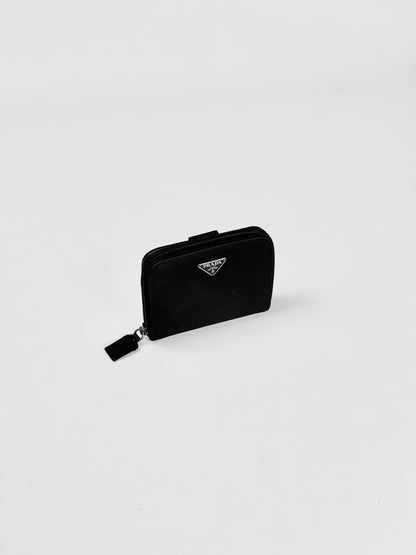 Prada Nylon Leather Zip Wallet Black