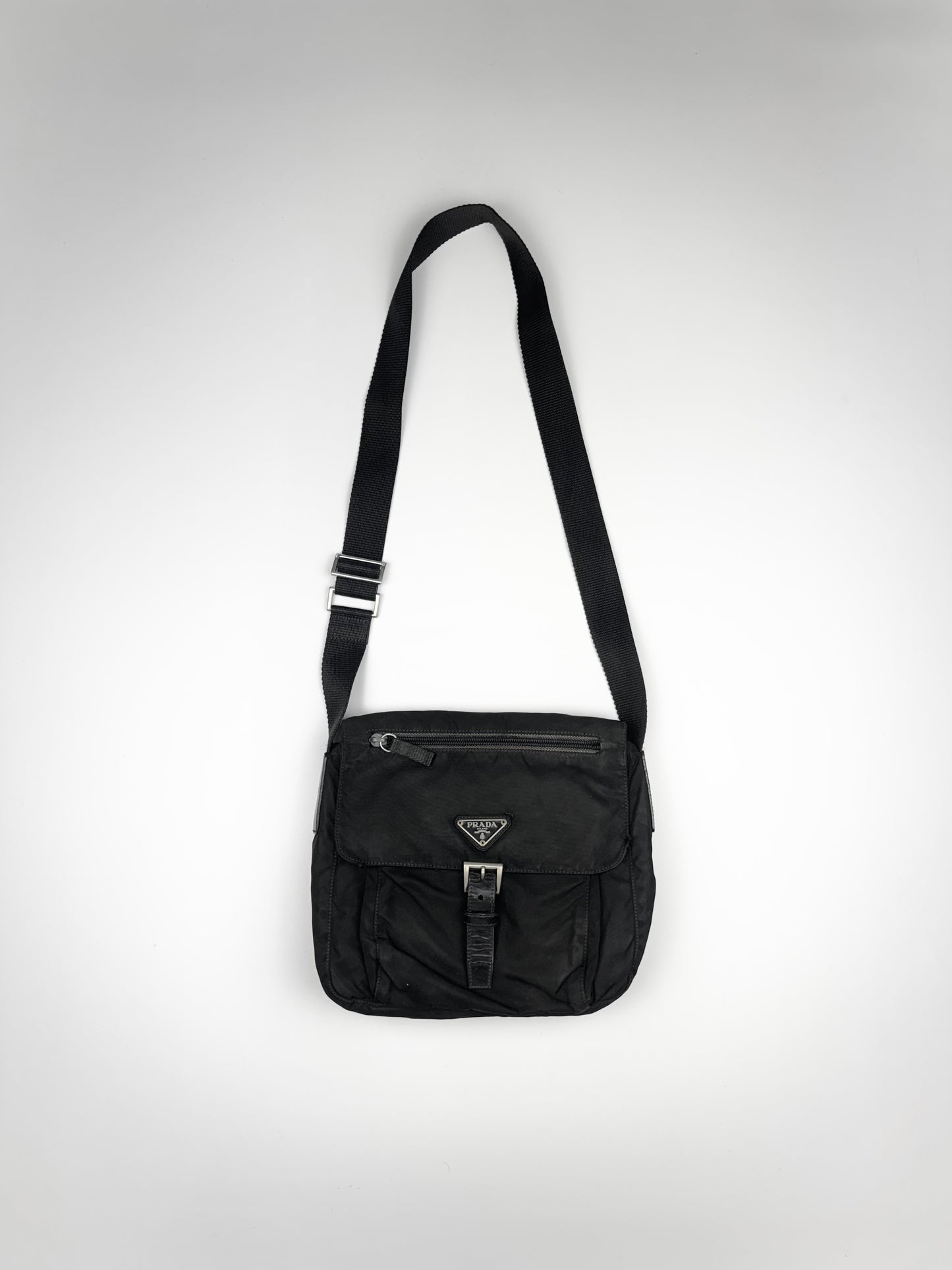 Prada Nylon Buckle Shoulder Bag Black