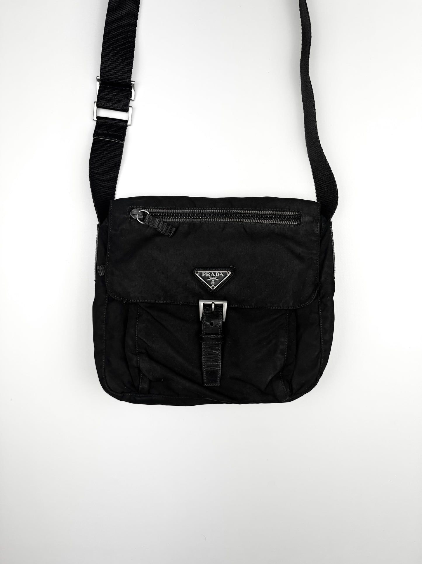 Prada Nylon Buckle Shoulder Bag Black