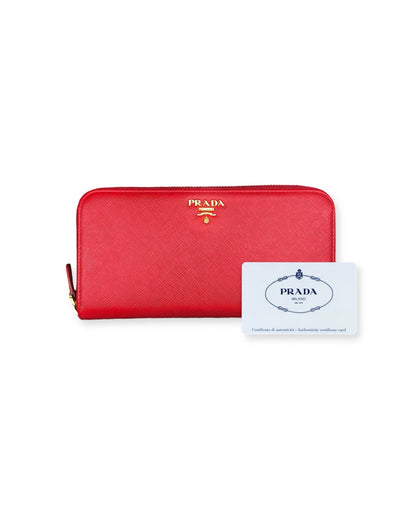 Prada Saffiano Leather Long Wallet Red