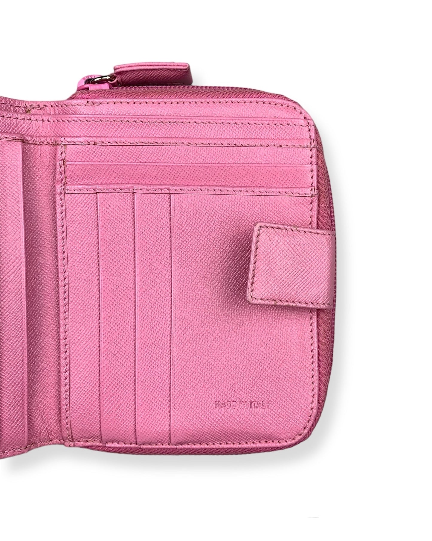 Prada Nylon Leather Wallet Pink Zip