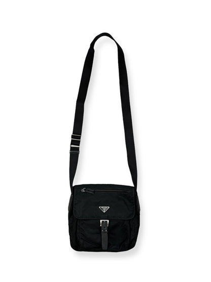 Prada Nylon Shoulder Bag Buckle Black