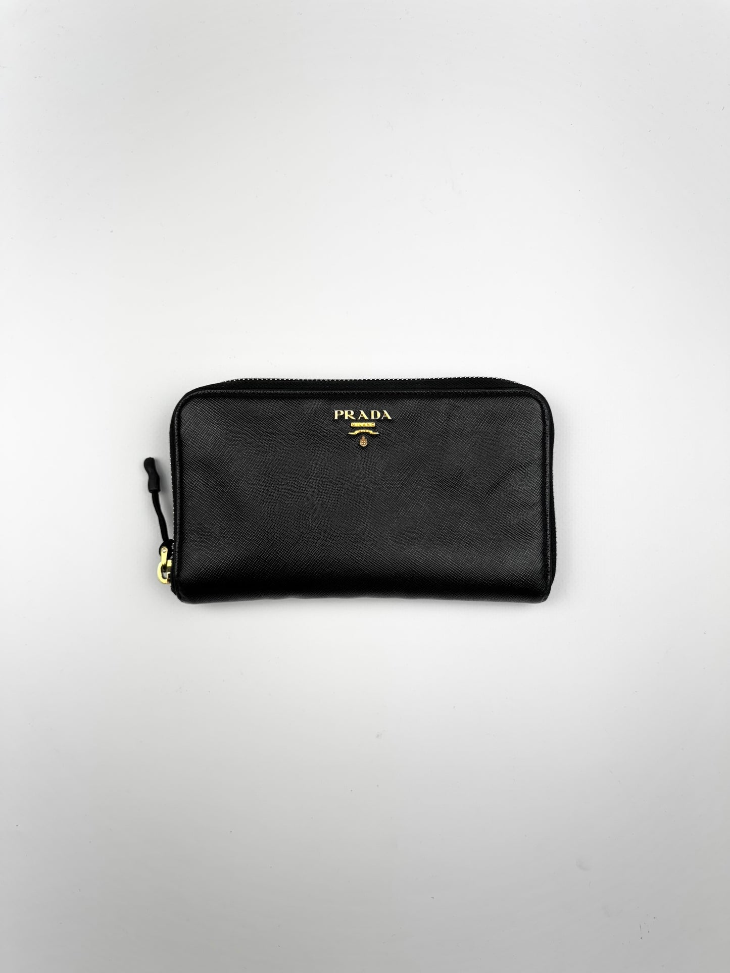 Prada Saffiano Leather Long Wallet Black Gold