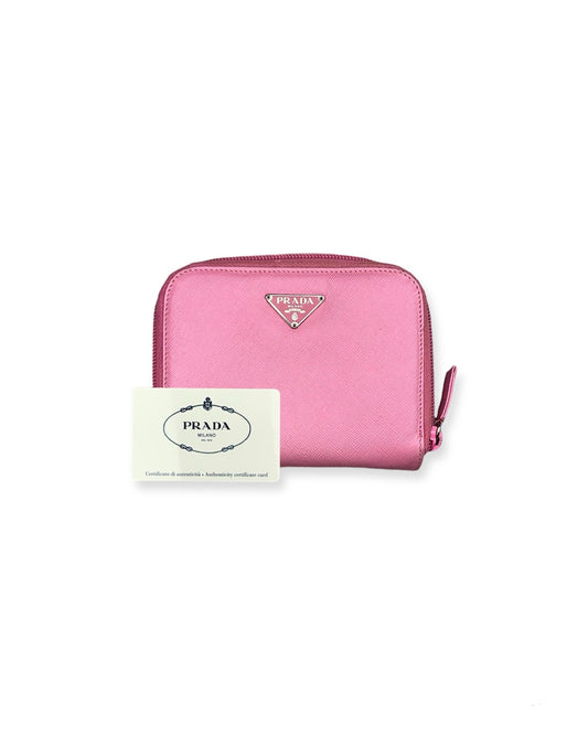 Prada Nylon Leather Wallet Pink Zip