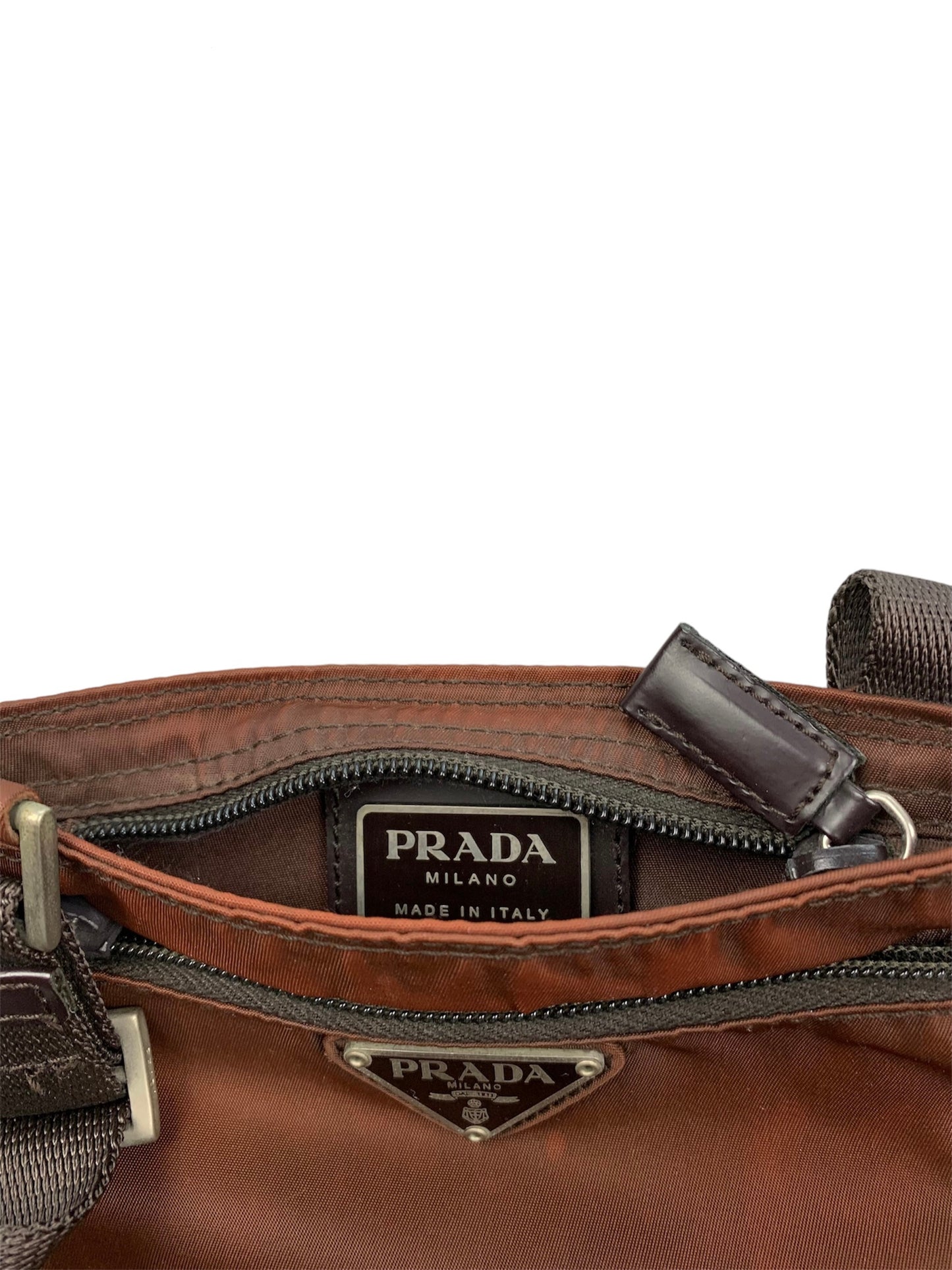 Prada Nylon Shoulder Bag Brown Small