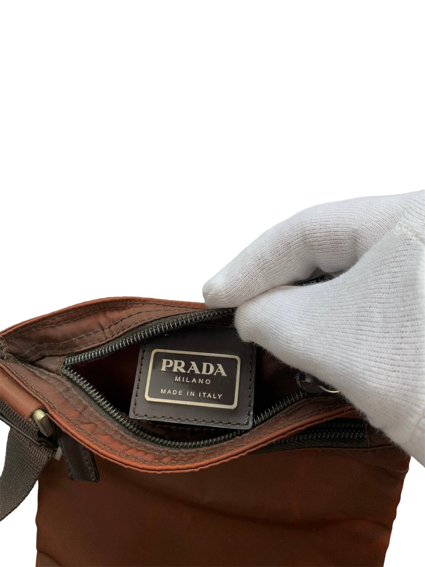 Prada Nylon Shoulder Bag Brown Small