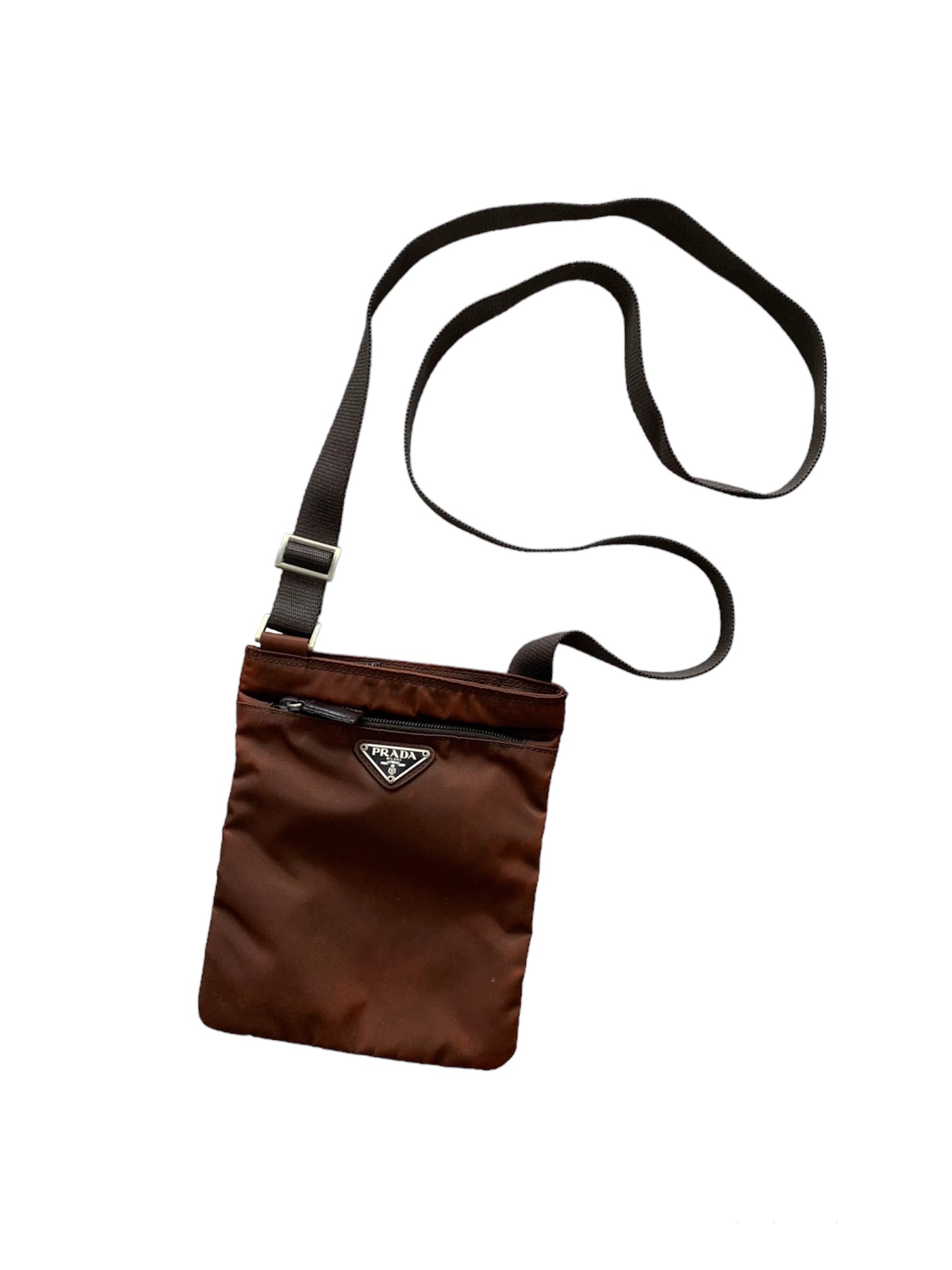 Prada Nylon Shoulder Bag Brown Small