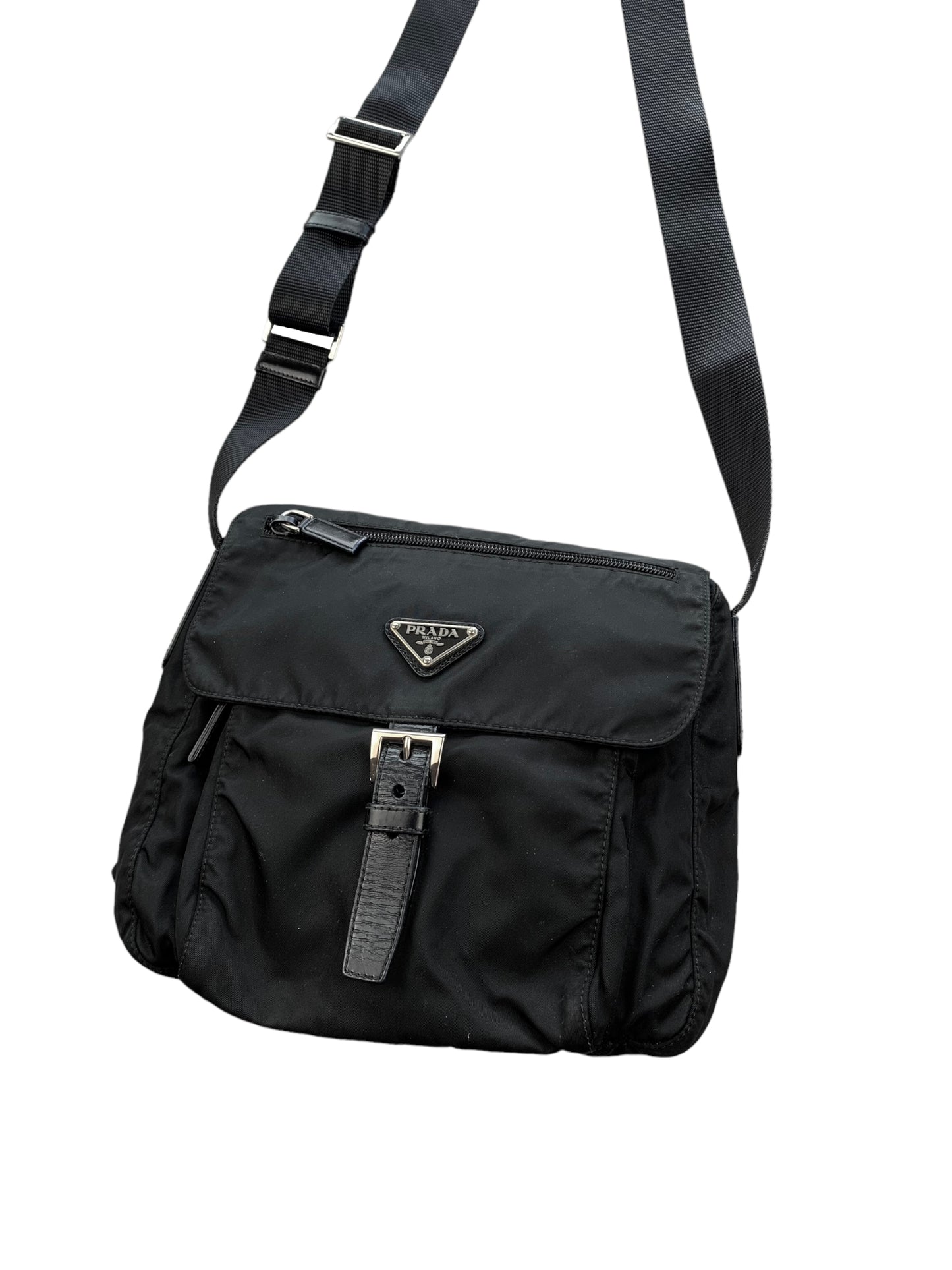 Prada Nylon Buckle Shoulder Bag Black